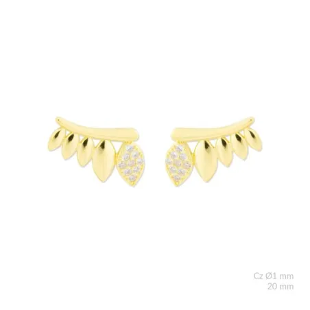 Pendientes Trepadores Plata Baño Oro Hojas y Circonitas blancas 153049