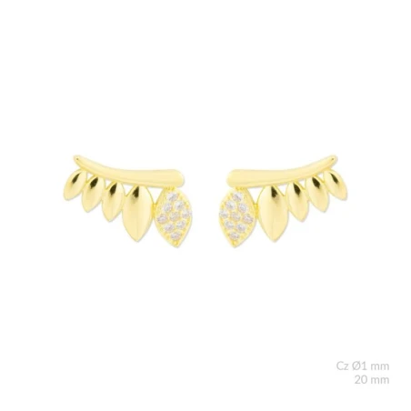 Pendientes Trepadores Plata Baño Oro Hojas y Circonitas blancas 153049