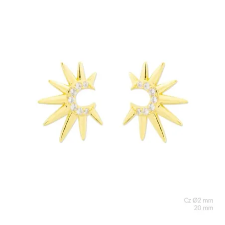 Pendientes Plata Baño Oro Sol y Circonitas Blancas 153055
