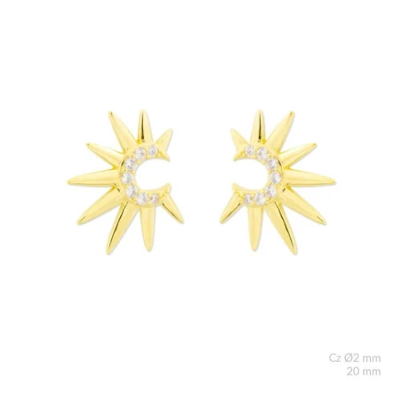 Pendientes Plata Baño Oro Sol y Circonitas Blancas 153055