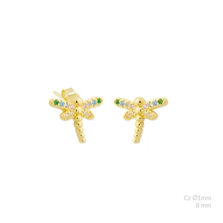 Pendientes Plata Baño Oro Libélula y circonitas multicolor 153061