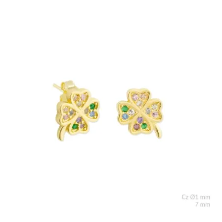 Pendientes Trébol Plata Baño Oro y Circonitas Multicolor 153071