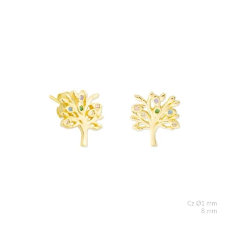 Pendientes Árbol de la Familia Plata Baño Oro y Circonitas Multicolor 153083