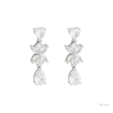 Pendientes Plata Baño Rodio y Circonitas Corazón y Lágrima 153110