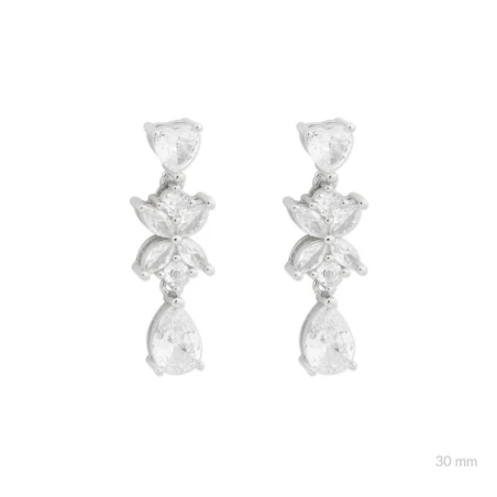 Pendientes Plata Baño Rodio y Circonitas Corazón y Lágrima 153110