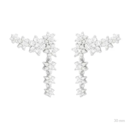 Pendientes Trepadores Estrellas Plata Baño Rodio y Circonitas Blancas 153115