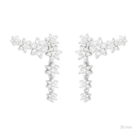 Pendientes Trepadores Estrellas Plata Baño Rodio y Circonitas Blancas 153115