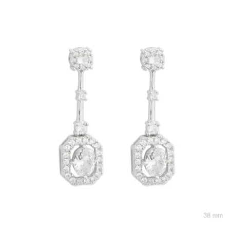 Pendientes Colgantes Plata Baño Rodio y Circonitas blancas 153119