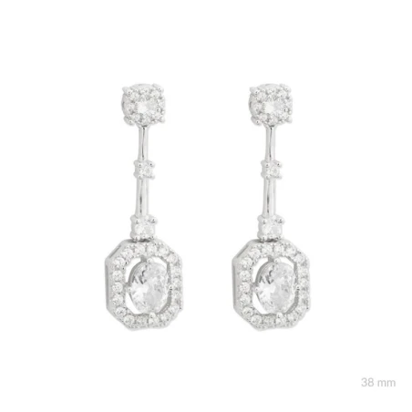 Pendientes Colgantes Plata Baño Rodio y Circonitas blancas 153119