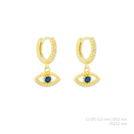Pendientes Aro y Ojo Turco Plata Baño Oro, Circonitas blancas y azules 153147