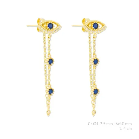 Pendientes Ojo Turco y Cadena Plata Baño Oro, Circonitas azules y blancas 153151
