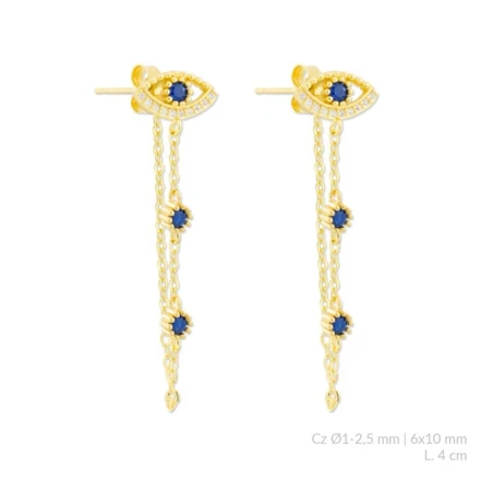 Pendientes Ojo Turco y Cadena Plata Baño Oro, Circonitas azules y blancas 153151