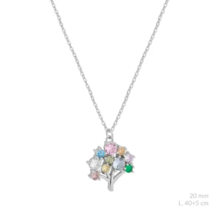 Gargantilla Árbol Familiar Plata Baño Rodio y Circonitas Multicolor 176095