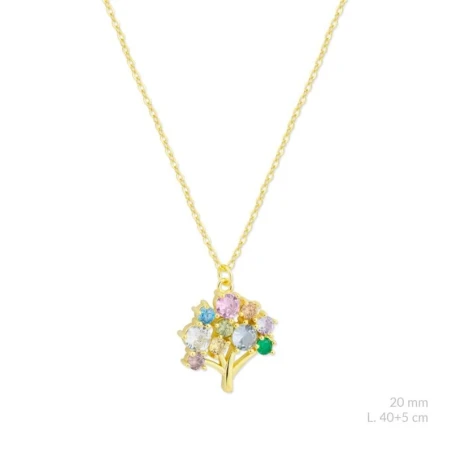 Gargantilla Árbol Familiar Plata Baño Oro y Circonitas Multicolor 176096
