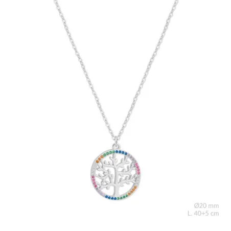 Gargantilla Árbol Familiar Plata Baño Rodio y Circonitas Multicolor 176099