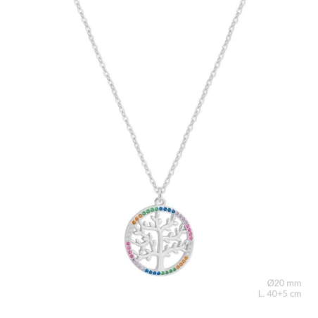 Gargantilla Árbol Familiar Plata Baño Rodio y Circonitas Multicolor 176099