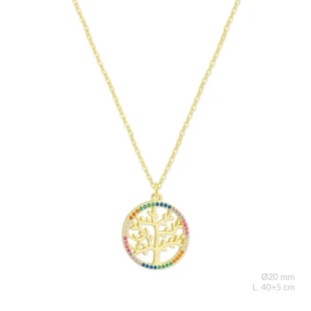 Gargantilla Árbol Familiar Plata Baño Oro y Circonitas Multicolor 176100