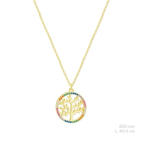 Gargantilla Árbol Familiar Plata Baño Oro y Circonitas Multicolor 176100