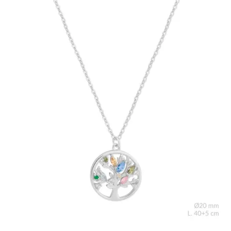 Gargantilla Árbol Familiar Plata Baño Rodio y Circonitas Multicolor 176111