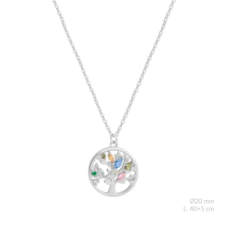 Gargantilla Árbol Familiar Plata Baño Rodio y Circonitas Multicolor 176111