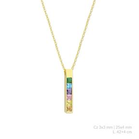 Gargantilla Plata Baño Oro Rectángulo vertical Circonitas Multicolor 176128