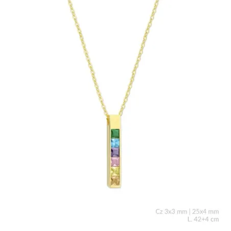 Gargantilla Plata Baño Oro Rectángulo vertical Circonitas Multicolor 176128
