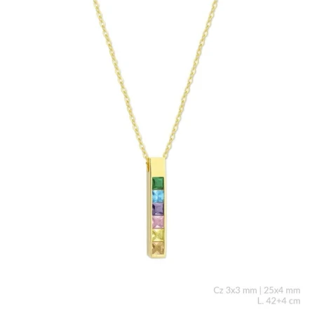 Gargantilla Plata Baño Oro Rectángulo vertical Circonitas Multicolor 176128