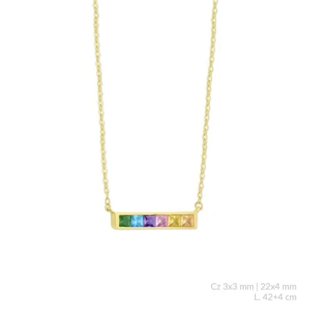 Gargantilla Plata Baño Oro Rectángulo Horizontal Circonitas Multicolor 176130
