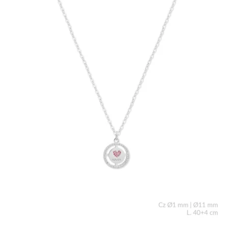 Gargantilla Plata Baño Rodio Mamá y Corazón Circontas Rosa 176173