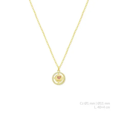 Gargantilla Plata Baño Oro Mamá y Corazón Circontas Rosa 176174