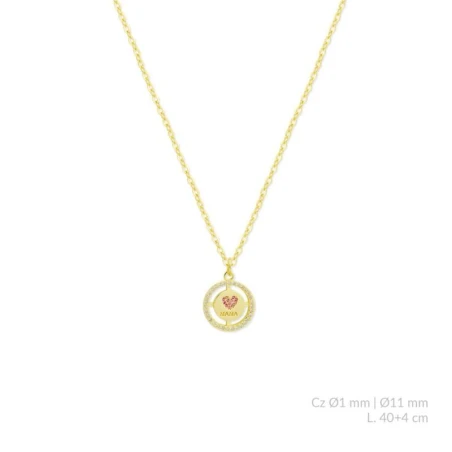 Gargantilla Plata Baño Oro Mamá y Corazón Circontas Rosa 176174