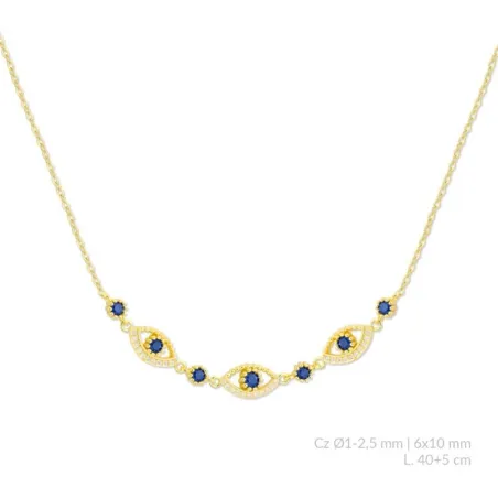 Gargantilla Plata Baño Oro Triple Ojo Turco Circonitas Azul 176192