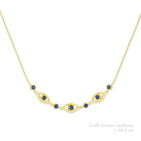 Gargantilla Plata Baño Oro Triple Ojo Turco Circonitas Azul 176192
