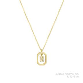 Gargantilla Plata Baño oro Inicial Letra R Circonitas Blancas 176250