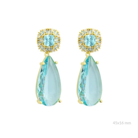 Pendientes Colgantes Plata Baño Oro y Piedras Azules Lágrima 153025
