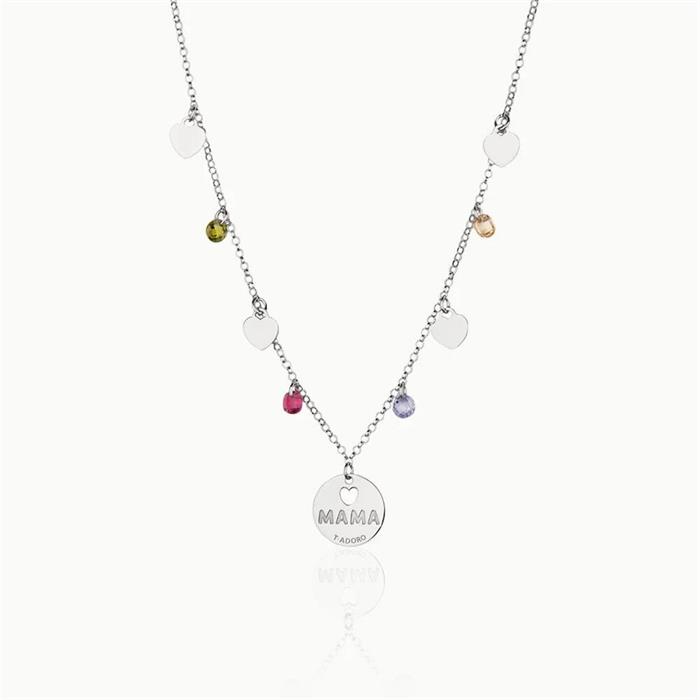 Gargantilla T-Adoro Plata "Mamá" y Circonitas Multicolor 01.CO.24