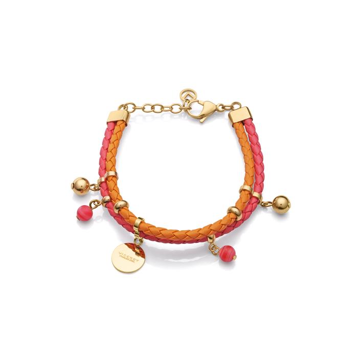 Pulsera Viceroy Fashion Chic Acero Baño Oro y Piel trenzada Rojo y Naranja 14032P01017