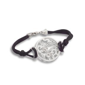 Pulsera T´Adoro "Mamá" y Flores Plata, Macrame Negro 01.PU