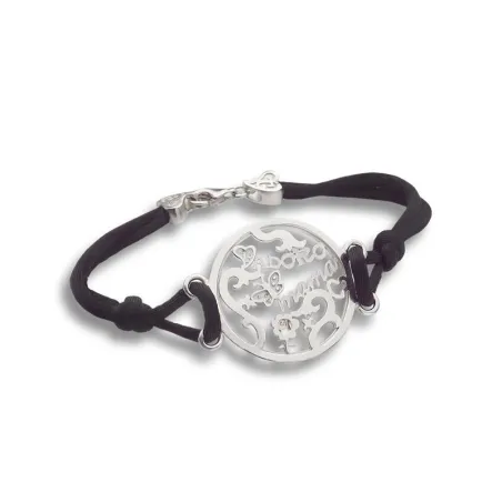 Pulsera T´Adoro "Mamá" y Flores Plata, Macrame Negro 01.PU