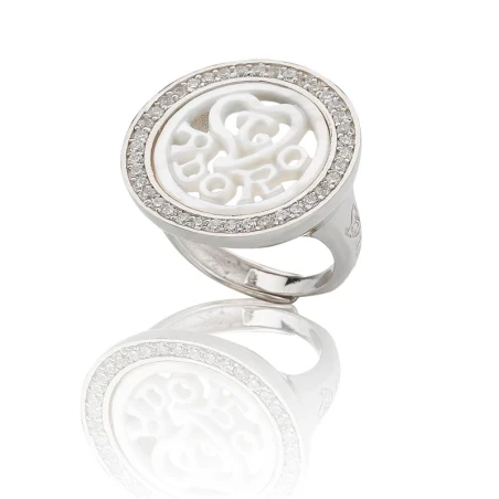Anillo T´Adoro Plata Baño Rodio, Nácar y Circonitas Blancas 06.SO.B