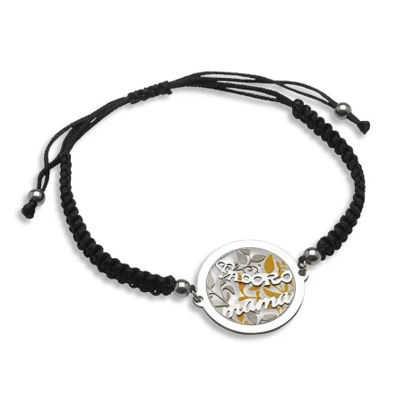 Pulsera T´Adoro "Mamá" Plata Baño Rodio y Macramé Negro 01.PU.11
