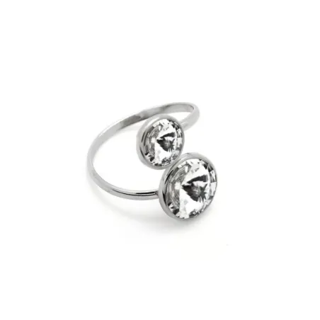 Anillo Victoria Cuz Ajustable Plata Baño Rodio y Cristales A1052-2A
