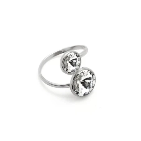 Anillo Victoria Cuz Ajustable Plata Baño Rodio y Cristales A1052-2A