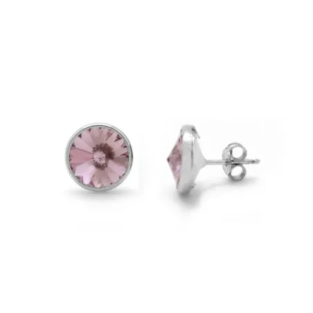 Pendientes Victoria Cruz Botón Plata Baño Oro y Cristal Rosa A2791-41T