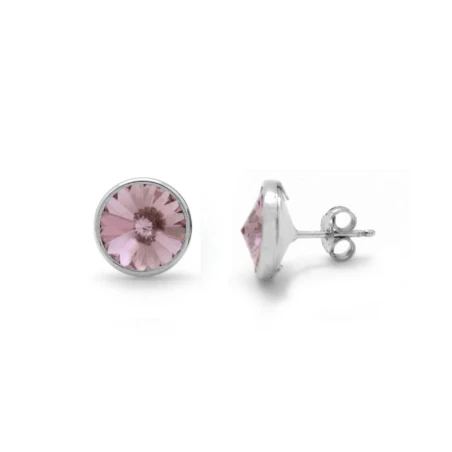 Pendientes Victoria Cruz Botón Plata Baño Oro y Cristal Rosa A2791-41T