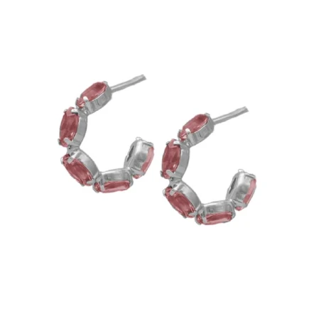 Pendientes Victoria Cruz Aro Plata Baño Rodio y Cristales Rosa A4136-26HT