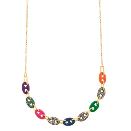 Collar Salvatore Plata Baño Oro y Eslabones Calabrote Esmalte Multicolor 151C0053