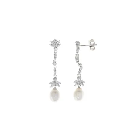 Pendientes Salvatore Filigranas Plata Baño Rodio, Circonitas y Perlas 144A0115