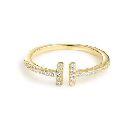 Anillo Itemporality Abierto Plata Baño Oro y Circonitas Blancas SRN-201-108