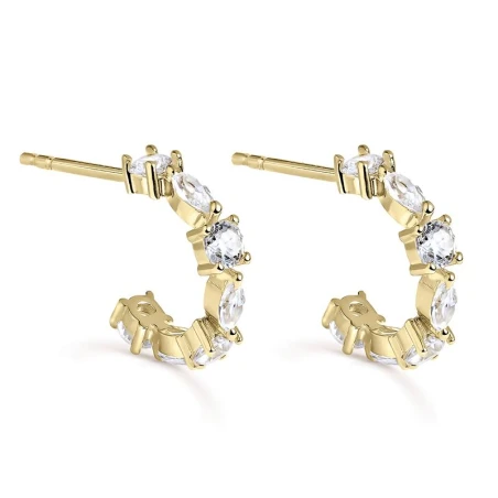 Pendientes Itemporality Semi Aro Plata Baño Oro Amarillo y Circonitas Blancas SEA-201-346-UU